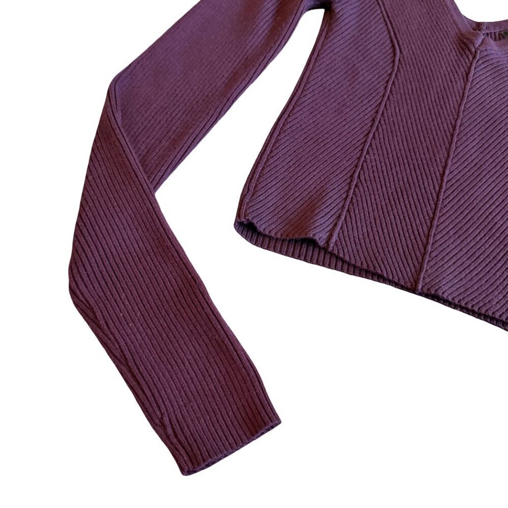 Beverly and Beck PacSun Purple Cropped Sweater Plunging Neckline Size Small - Picture 4 of 11